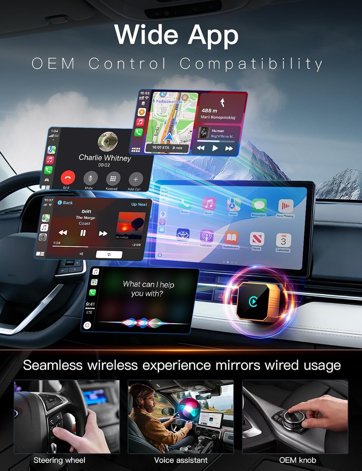 2026 Upgraded Wireless CarPlay Adapter for iPhone＆Android, Car Play Mini Wired to Wireless Adapter for CarPlay ＆Android Auto 2 in 1 Plug and Play Stable Connection